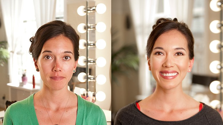 Before and after of a private makeup lesson with Mei at Triple Twist